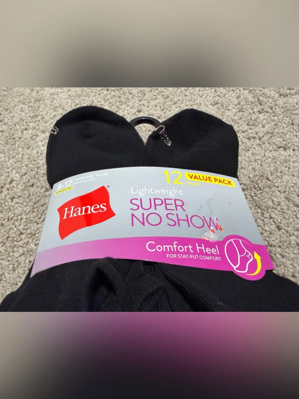 Hanes Men's Super No Show Socks - Black (12 Pack)